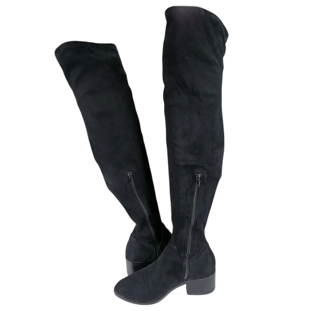 Steve Madden Over Knee Boots‎ 6 Women Black Stretch Faux Suede Riding Equestrian